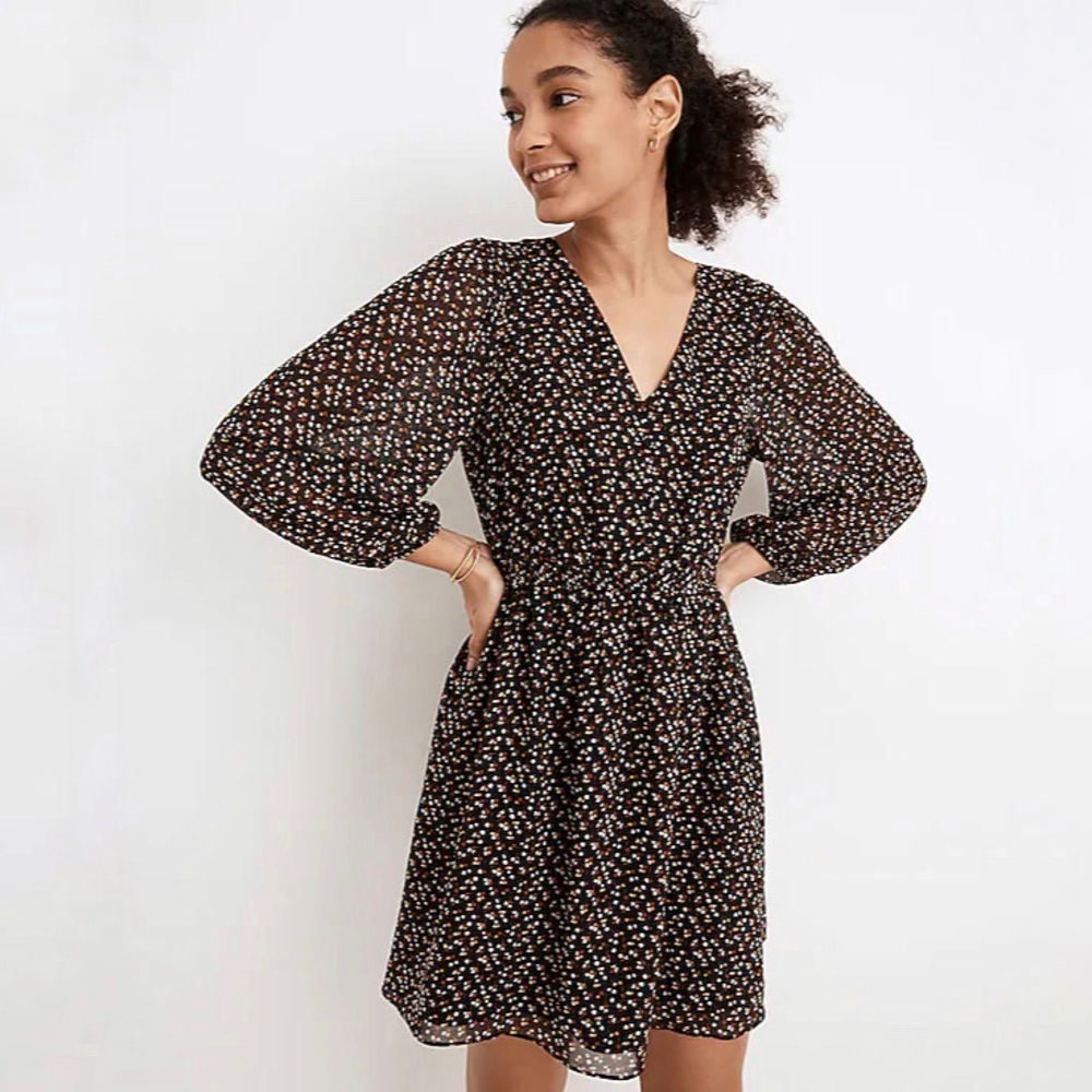 Madewell (Re)sourced Georgette Button-Front Mini Dress in Adorable Ditsy Sz‎ XS